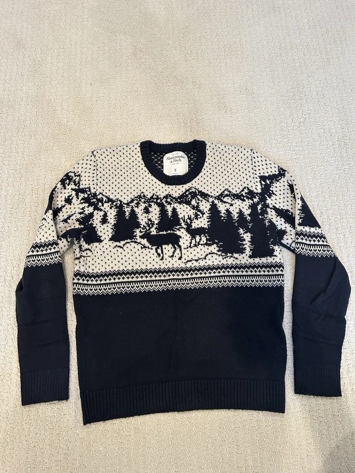 Abercrombie & Fitch Men’s Fair Isle Reindeer Sweater Navy Size Small Vintage - Image 1 of 4