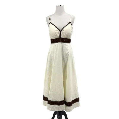 Vintage Handmade Dress Ivory Brown Lace Fairy Y2K Sz S Midi 90’s  - Image 1 of 4