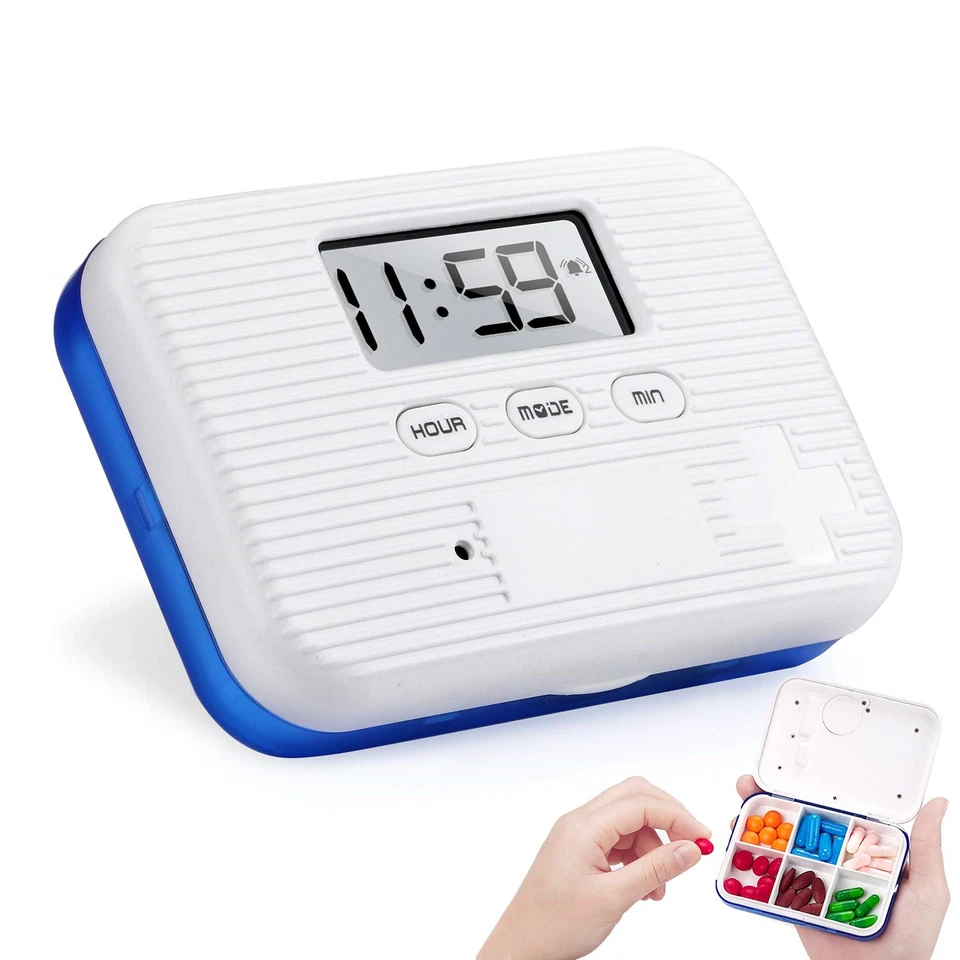 New Portable Medication Organizer Pill Box Reminder Alarm 6 Compartments Locking - Image 1 of 4