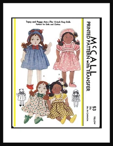 "Muñecas de peluche McCall # 53 niña reproducción vintage Topsy & Peggy Ann 13" - Imagen 1 de 13