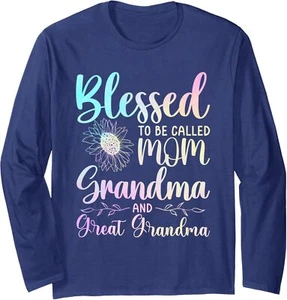 Blessed To Be Called Mom Grandma and Great Grandma SunFlower Long Sleeve T-Shirt - Picture 1 of 6