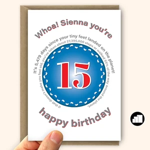 Funny personalised 15th Birthday Card for boy for girl, edit name 15 bday card - Picture 1 of 10