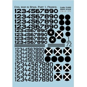 Print Scale 72-003 Decal 1:72 Civil war in Spain Franco The general complete set - Picture 1 of 24