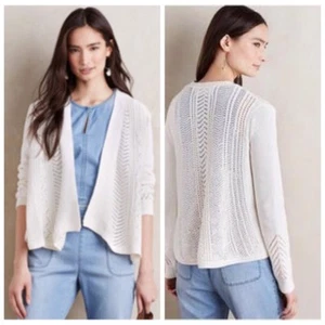 Anthropologie Nansen Pointelle Cardigan By Rosie Neira Open Front Ivory Sz S - Picture 1 of 7