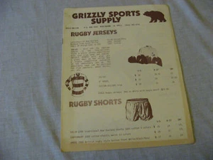 Grizzly Sports Supply Rugby Equiptment Catalog Vintage 1980's With Order form - Bild 1 von 3