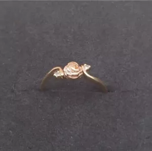 Vintage 10K Gold Rose Ring, 2 Diamonds, Size 7 - Picture 1 of 3