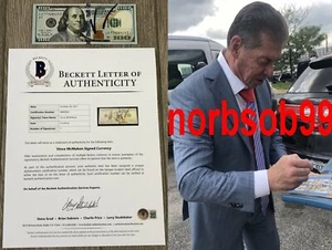 VINCE MCMAHON WWE WWF SIGNED $100 DOLLAR BILL w/EXACT PROOF & BECKETT BAS COA - Picture 1 of 4