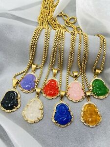 Natural Gemstones Healing Reiki Gold Plated Pendant Necklaces Beads 30x50mm 