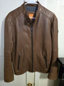 Hugo Boss Men's Brown Leather Motorcycle Jacket. Orange Label Size US 40R - Picture 1 of 11