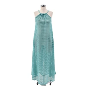 HAUTE HIPPIE Green Crochet Maxi Dress Size M Cover Up Beach Aqua Boho Pockets - Picture 1 of 13