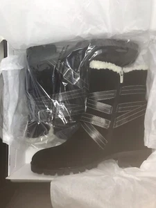 NEW Nine West Women's Size 10.5 Black Davyd Wedge Buckle Suede Faux Fur Booties - Picture 1 of 4