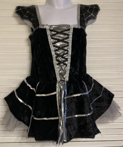 Girl's Black Silver Witch Spider Web Velvet Dress Costume - Medium (8-10) - Picture 1 of 3