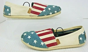 MADDEN GIRL Womens Sz 8 Flag Print Stars and Stripes Canvas Loafer Flats GUC - Picture 1 of 7