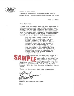 The Beatles Butcher Cover Recall Letter(s), 2 color & 2 B&W, Yesterday and Today