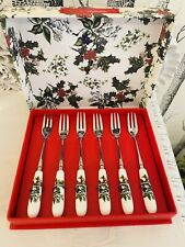 PORTMEIRION THE HOLLY AND THE IVY BOX OF SIX 6 PASTRY CAKE FORKS CHRISTMAS