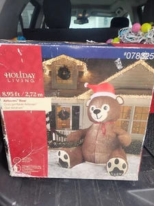 Holiday Living 078325 9' Ft tall inflatable airblown Bear Fuzzy with hat - Picture 1 of 3