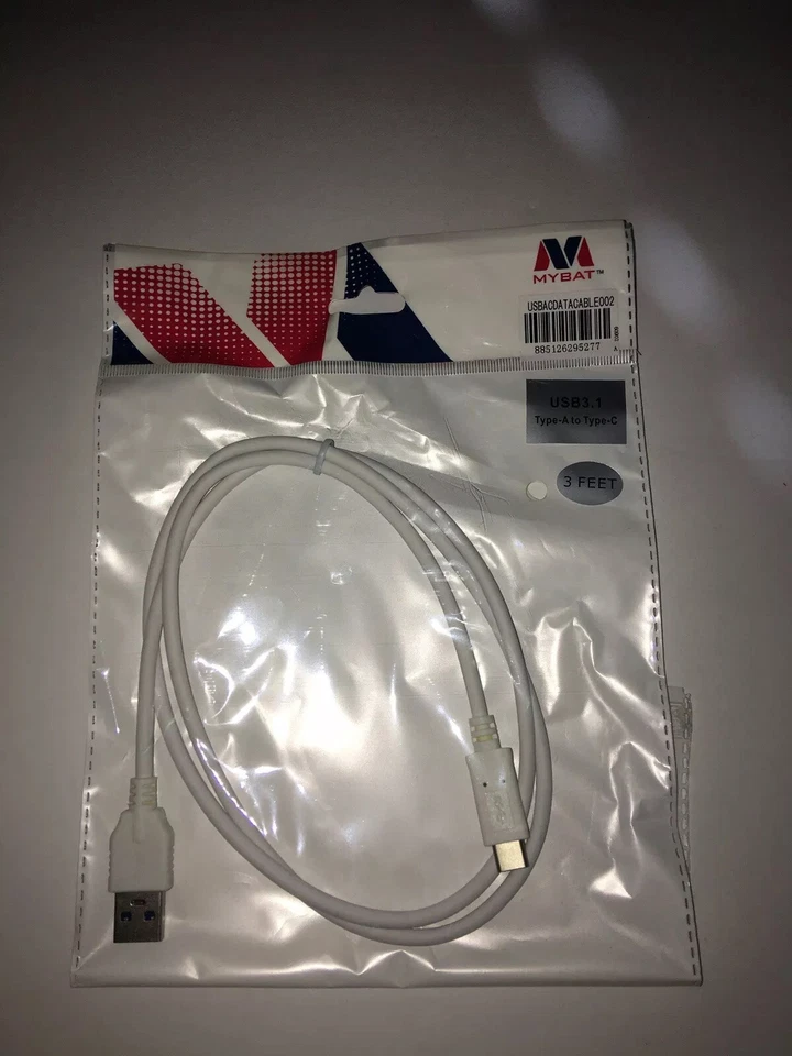 Mybat USB Type-C Data Cable 3 FT Type A to Type C white - Image 1 of 2