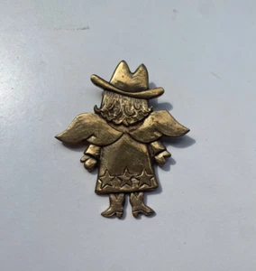 Jeep Collins JEC Messing Cowgirl Engel Anhänger groß 2,75" Westernschmuck selten! - Bild 1 von 7