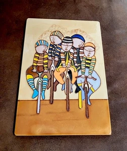 Glazed Relief Wall Plaque “Five People Riding Bicycles, Tour De France - Picture 1 of 6