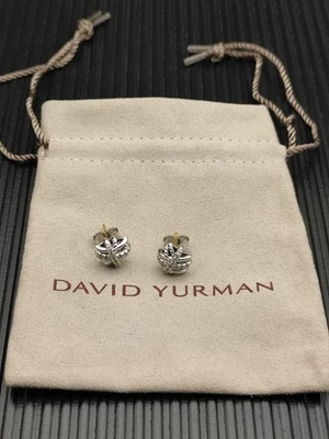 David Yurman 925 Silver Cable Wrap Stud Earrings Pave Diamond - Image 1 of 4