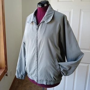 London Fog Grey Windbreaker Jacke L Vintage Y2K Golf Bomber Full Zip Button Kragen - Bild 1 von 18