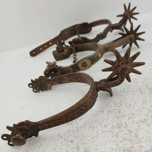 Antiguo August Buermann Spurs lote de 3 vaqueros occidentales coleccionables c1890-1910 - Imagen 1 de 15