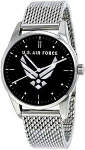 Reloj emblema de la Fuerza Aérea de los Estados Unidos tiene estuche cromado pulido con S. S, correa de malla - Imagen 1 de 4