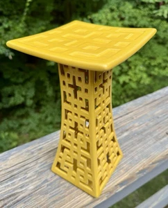 Yellow Ceramic Candle Stand Three Hands Corporation Greek Key Cross Pattern 10” - Picture 1 of 9