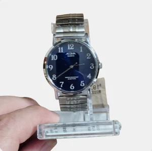 Acqua Quarz Herren blaues Zifferblatt silberfarben Stretchband Uhr wasserdicht - Bild 1 von 5