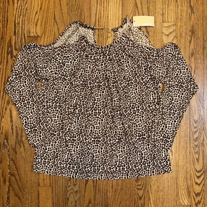 Michael Kors Damengröße Large Oberteil Leopardenmuster offene Schulter Seilausschnitt neu mit Etikett - Bild 1 von 19