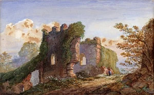 Castle Ruins - Continental Landscape Watercolour Painting J F Bland 19th Century - Picture 1 of 11