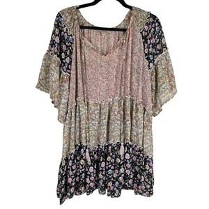 Top tunica GiGiO Plus con volant Boho CottageCore misto Ditsy floreale XL nappe - Foto 1 di 11