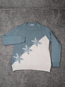 Suéter Cotton Traders Mujer 8 Azul Blanco Perla Bordado Invierno Copo de Nieve - Imagen 1 de 10