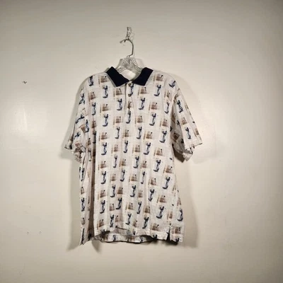 MUNSINGWEAR GOLF Vintage Golf Polo Men XL Blue Tan AOP 100% Cotton Activewear  - Image 1 of 4