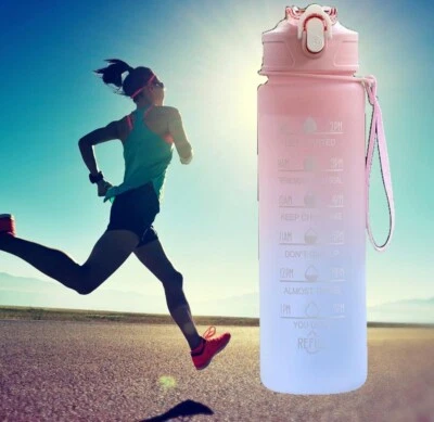 Sports Motivational Water Bottle Pink/Blue Time Marker 32oz BPA FREE SHIPPING!!! - Image 1 of 4