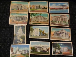 Lote De Colección De 12 Postales De Lino Color Edificios Washington DC Años 1930-40 - Imagen 1 de 9