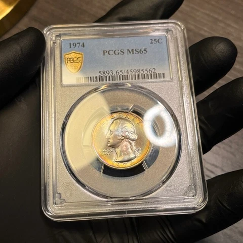 MS65 1974 25C Washington Quarter, PCGS Secure- Rainbow Album Toned Cover