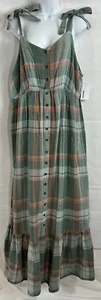 NWT Sonoma SIZE 2XL Maternity Green Orange Plaid Button Up Maxi Dress Empire - Picture 1 of 24
