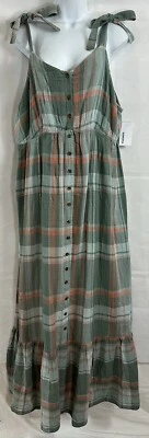 NWT Sonoma SIZE 2XL Maternity Green Orange Plaid Button Up Maxi Dress Empire - Image 1 of 4