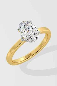 Anello aureola ovale a tuffo con diamanti coltivati in laboratorio 1,5 ct 18 carati - Foto 1 di 5