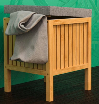 Bambus Wäschesammler Wäschekorb Wäschebox Badhocker Badezimmerhocker Sitz Hocker - Bild 1 von 4