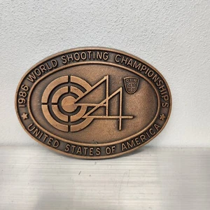 1986 World Shooting Championships USA Belt Buckle Brass 1986 Sweden Germany - Picture 1 of 2