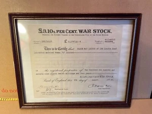 GERAHMT 1949 Kriegsbestand Zertifikat £3:10s Per Cent ELSIE MAY LEITCH 2.179:12 4 - Bild 1 von 2