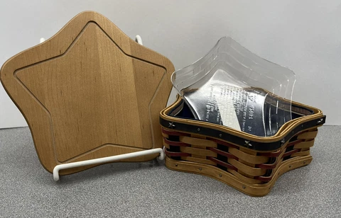 Longaberger Proudly American 30 Years Star Basket -Liner, Protector & Wood Lid Cover