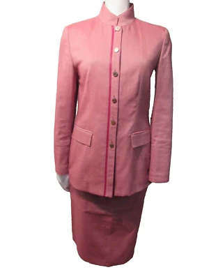 worth petite 2-PC cotton skirt suit 4/6 red leather stripe logo brass buttons - Image 1 of 4