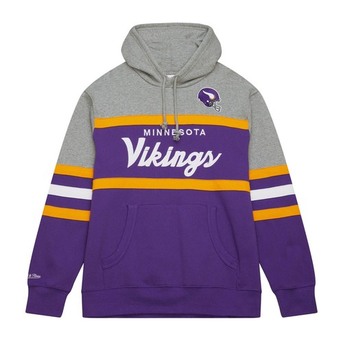 Felpa con cappuccio pullover uomo Minnesota Vikings Mitchell & Ness Head Coach nuova con etichette $110