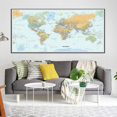 Silk Canvas Poster Globe Geography HD World Map Paint Wall Decor No Frame B21 - Image 1 of 4