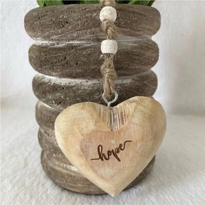 Hanging Double Sided Wood Engraved Word Heart HOPE Simple Decor Gift Idea - Picture 1 of 3