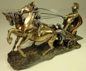 ROMAN GLADIATOR CHARIOT Sculpture Statue Antique Bronze Color - Picture 1 of 4