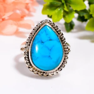 Natural Magnesite Turquoise  925 Sterling Silver Handmade Jewelry Ring Sz 5-10 - Picture 1 of 3